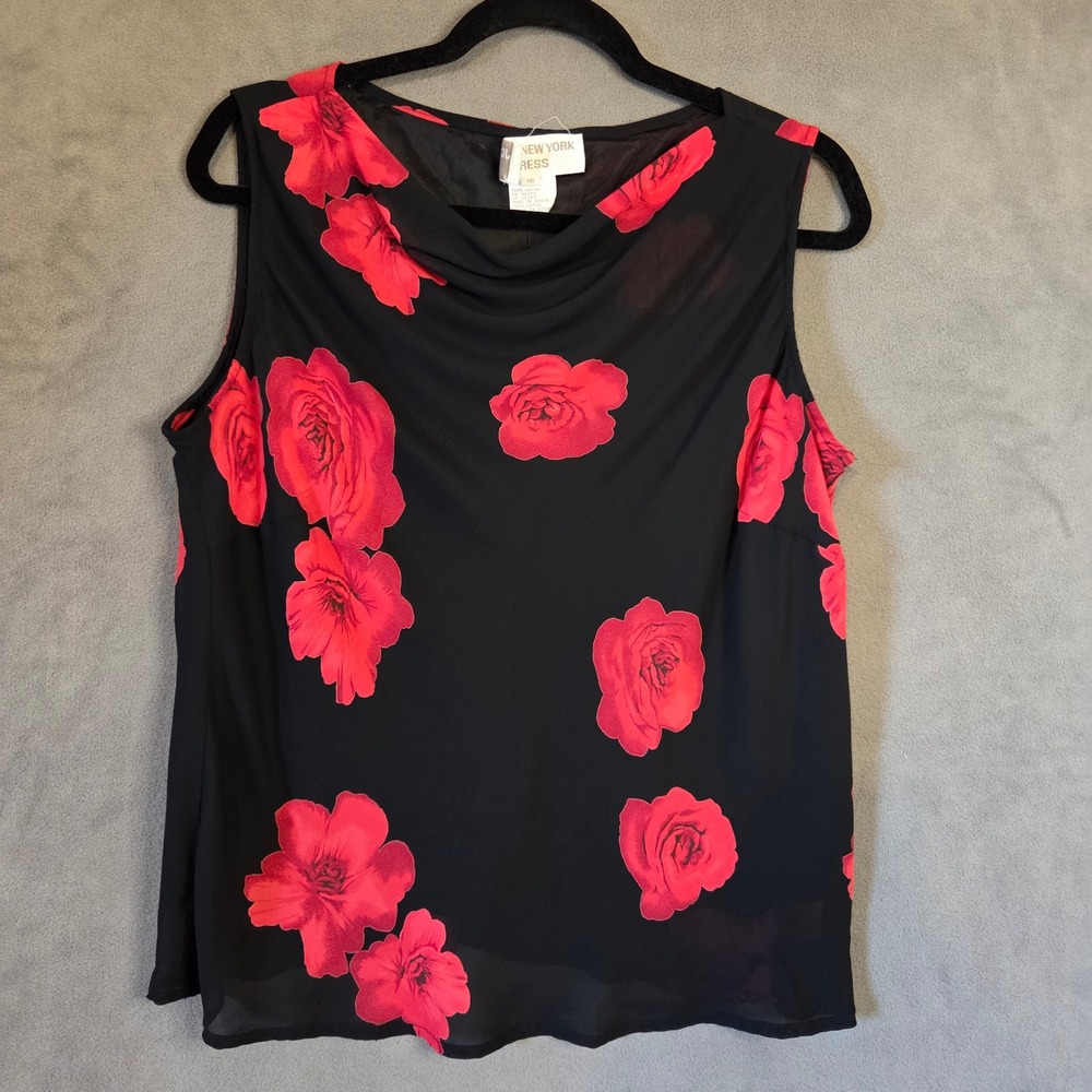 Jones New York Floral Cowl Neck Sleeveless Top Women's Size 16 Rose 90s Office